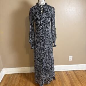 CALVIN KLEIN Womens Hight Low Maxi Dress Size 4 Floral Sheer V-Neck 3/4 SLV